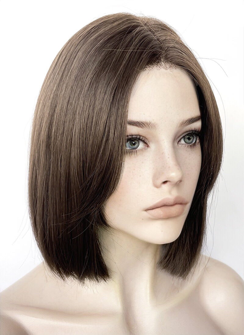 Brunette Curtain Bangs Straight Lace Front Synthetic Hair Wig LF3322