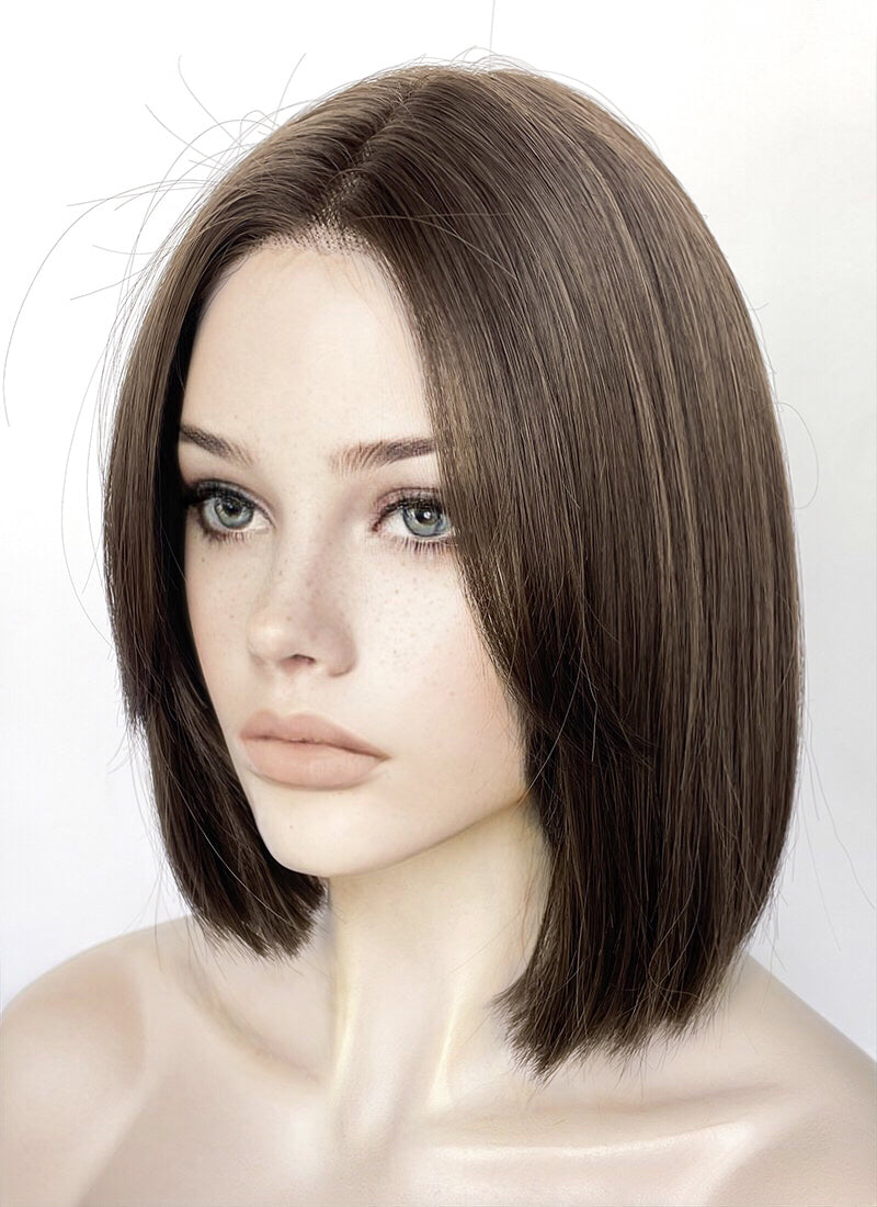 Brunette Curtain Bangs Straight Lace Front Synthetic Hair Wig LF3322