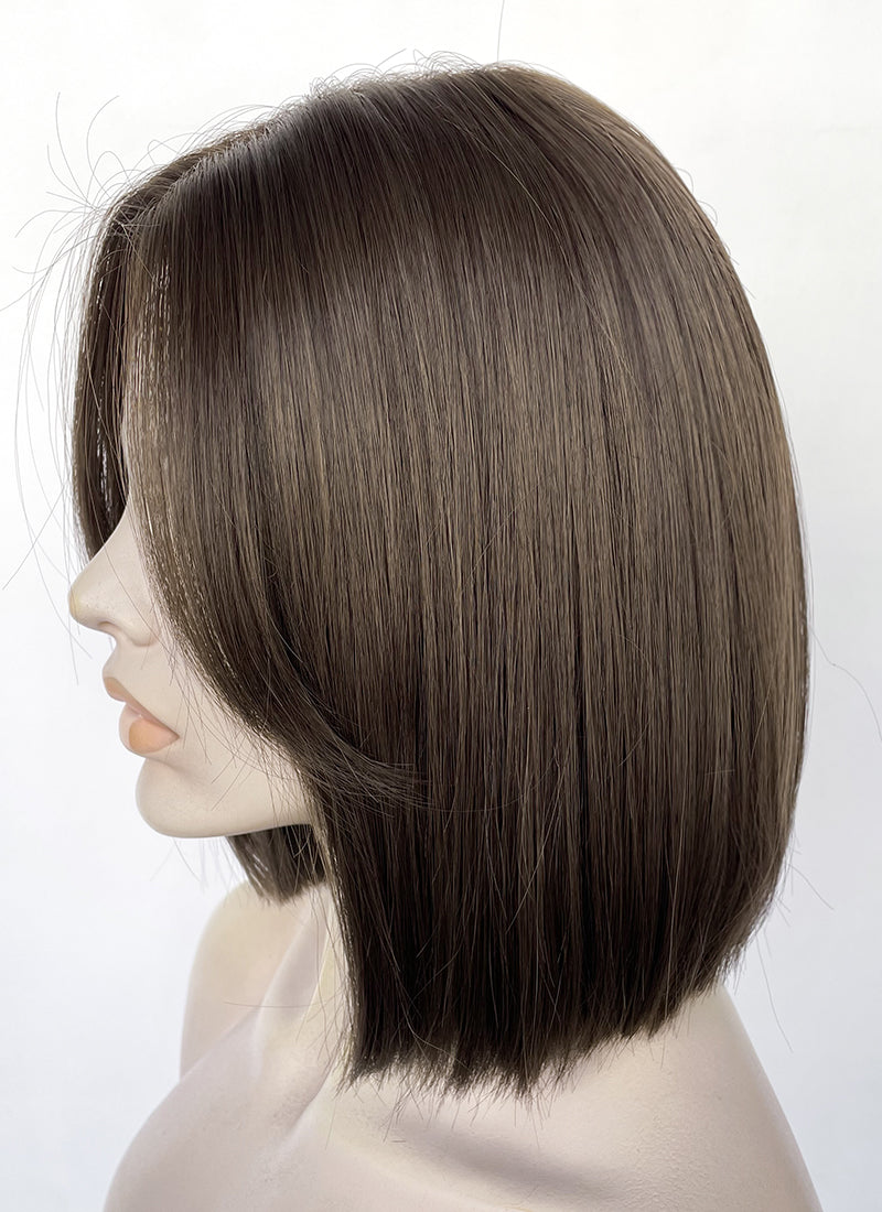 Brunette Curtain Bangs Straight Bob Lace Front Synthetic Hair Wig LF3322
