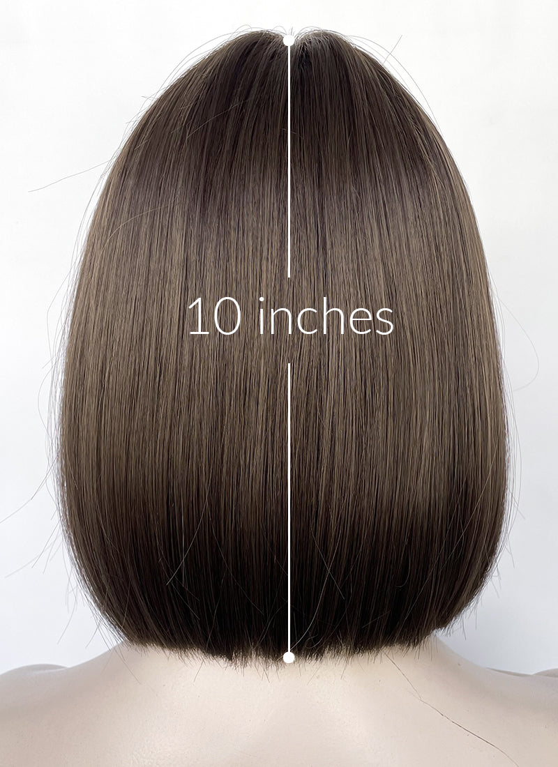 Brunette Curtain Bangs Straight Bob Lace Front Synthetic Hair Wig LF3322