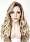 Balayage Brown With Blonde Highlights Wavy Lace Front Kanekalon Synthetic Hair Wig LF3333