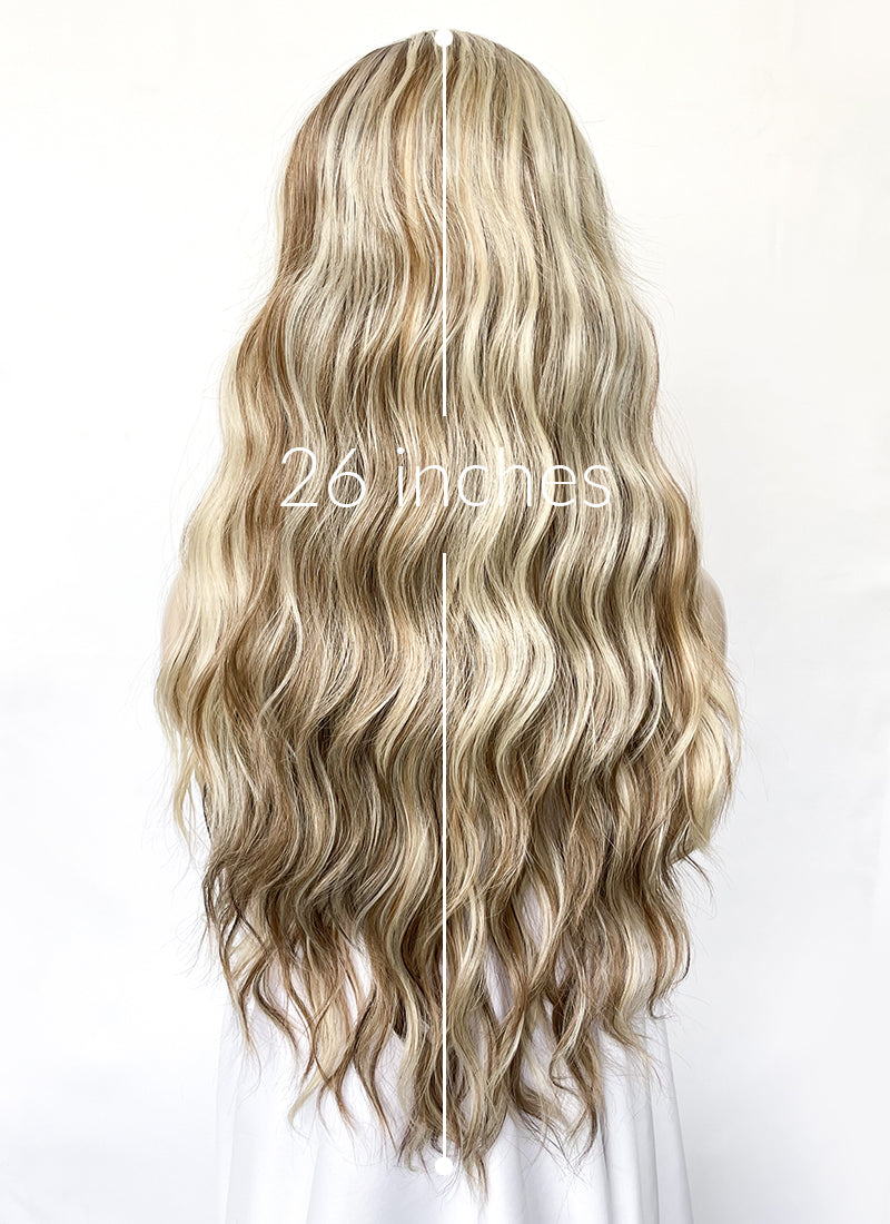 Balayage Brown With Blonde Highlights Wavy Lace Front Kanekalon Synthetic Hair Wig LF3333