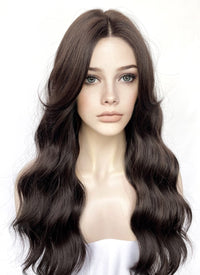 Brunette Curtain Bangs Wavy Lace Front Synthetic Hair Wig LF3338