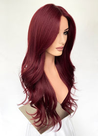 Dark Red Curtain Bangs Wavy Lace Front Synthetic Hair Wig LF3340