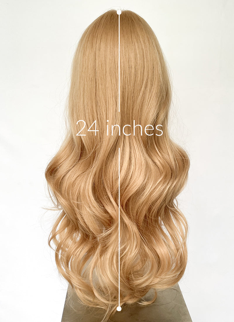 Golden Blonde Curtain Bangs Wavy Lace Front Synthetic Hair Wig LF3341