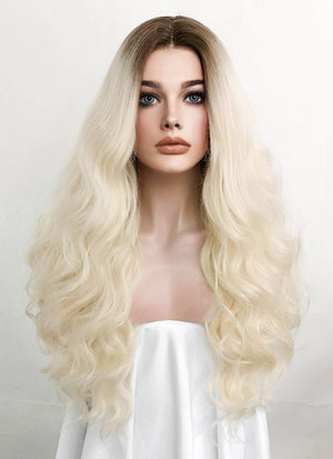 Blonde With Dark Roots Wavy Lace Front Synthetic Wig LF5085