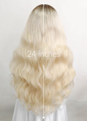 Blonde With Dark Roots Wavy Lace Front Synthetic Wig LF5085