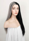 Black Mixed Grey Straight Lace Front Synthetic Wig LF5098