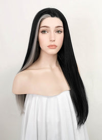 Black Mixed Grey Straight Lace Front Synthetic Wig LF5098