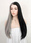 Black Mixed Grey Straight Lace Front Synthetic Wig LF5098