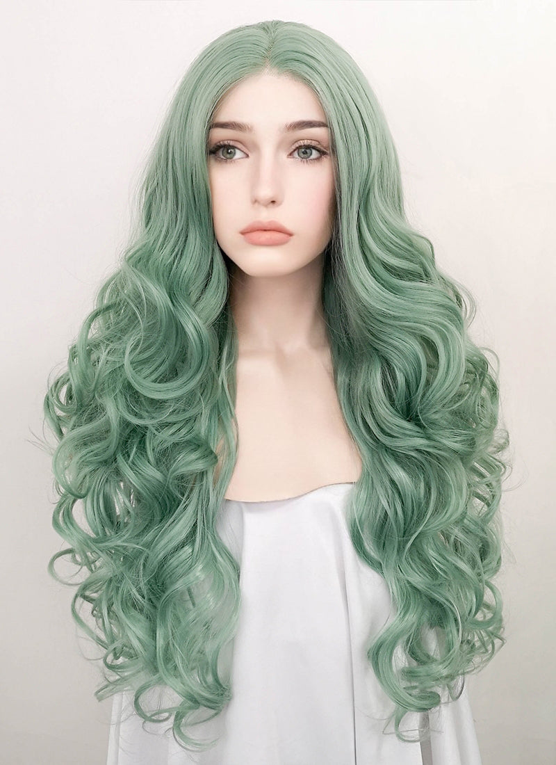 Pastel Green Wavy Lace Front Synthetic Wig LF5117