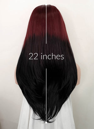 Red Black Ombre Straight Lace Front Synthetic Wig LF5135