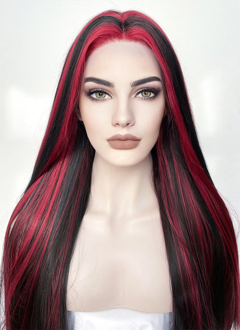 Black Mixed Red Straight Lace Front Synthetic Wig LF5147