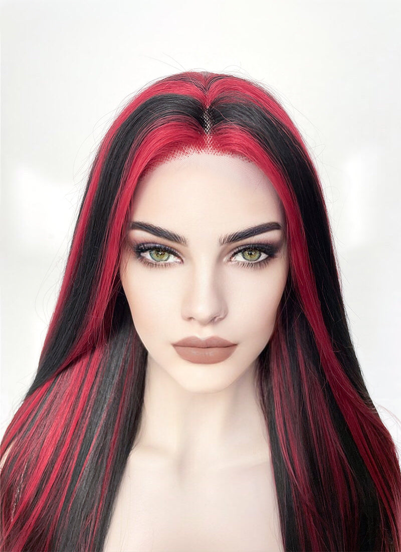 Black Mixed Red Straight Lace Front Synthetic Wig LF5147