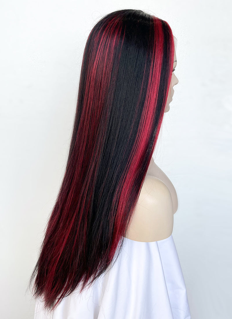 Black Mixed Red Straight Lace Front Synthetic Wig LF5147