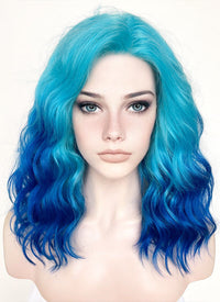 Two Tone Blue Wavy Lace Front Synthetic Wig LF5153