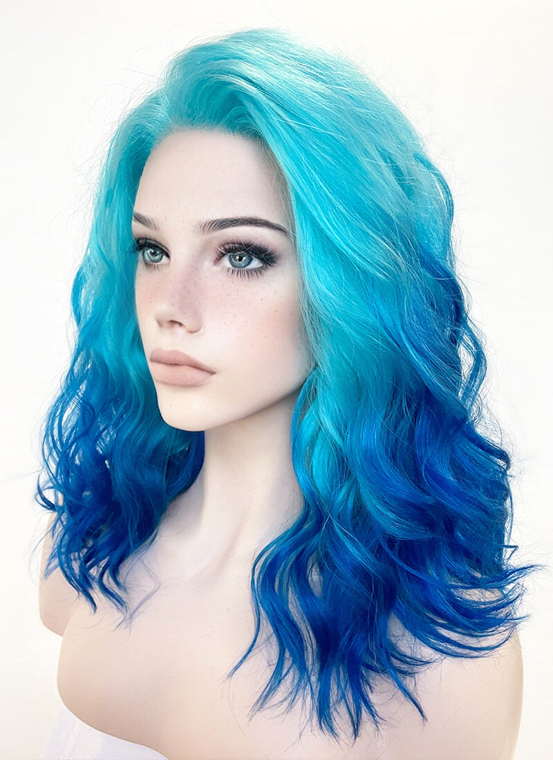 Two Tone Blue Wavy Lace Front Synthetic Wig LF5153