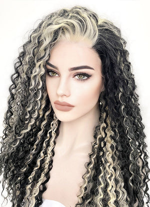 Blonde Mixed Black Curly Lace Front Synthetic Wig LF5160