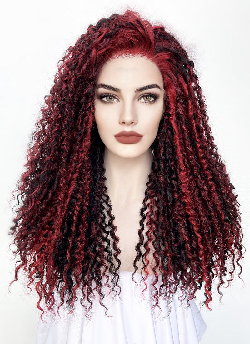 Red Mixed Black Curly Lace Front Synthetic Wig LF5162