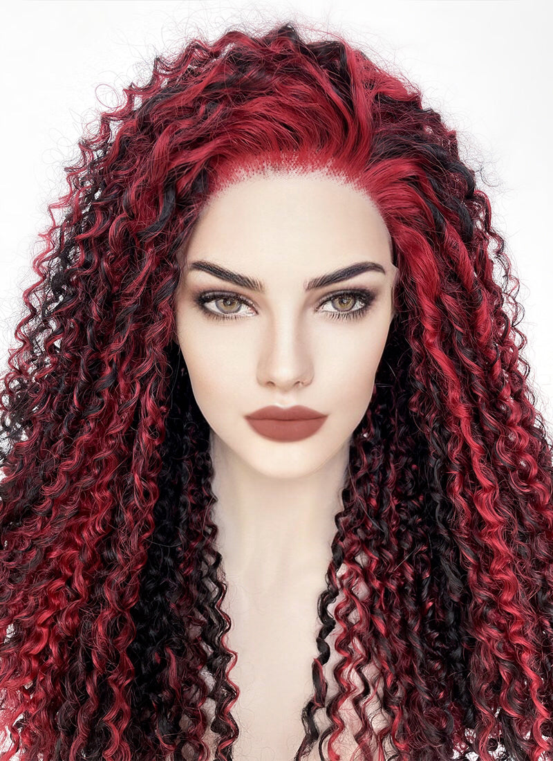 Red Mixed Black Curly Lace Front Synthetic Wig LF5162