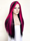 Black Mixed Magenta Straight Lace Front Synthetic Wig LF5164