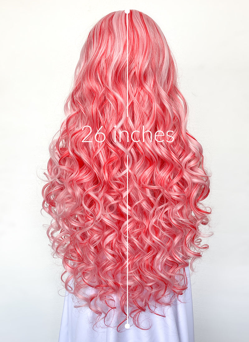 Pink Mixed Red Spiral Curly Lace Front Synthetic Wig LF5167