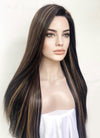 Dark Brown With Golden Brown Highlights Straight Lace Front Synthetic Wig LF5169