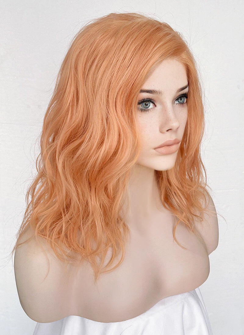 Pastel Peach Pink Wavy Lace Front Synthetic Wig LF6002