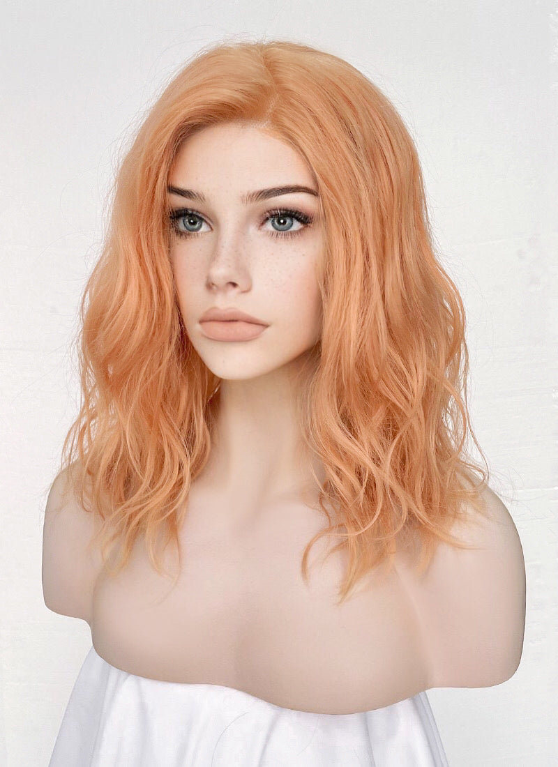 Pastel Peach Pink Wavy Lace Front Synthetic Wig LF6002