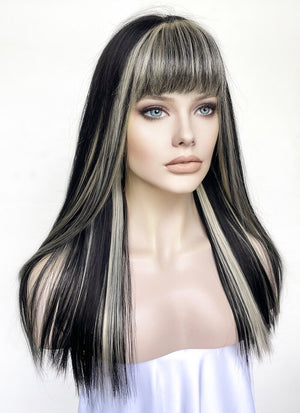 Blonde Mixed Black Straight Lace Front Synthetic Wig LF6015