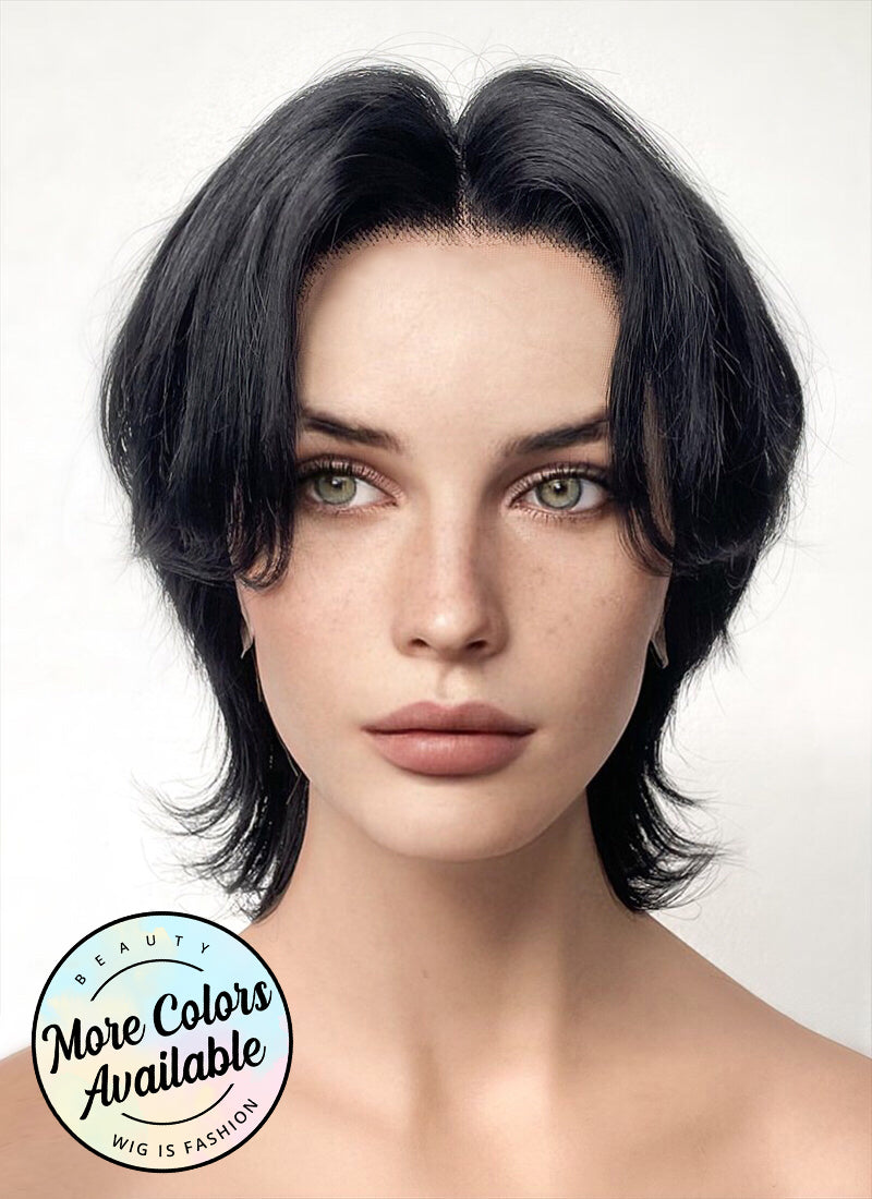 Jet Black Wolf Cut Lace Front Synthetic Wig LF6016