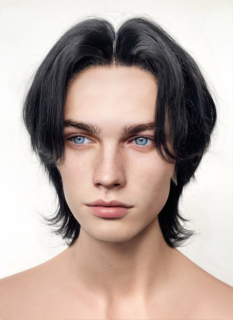 Jet Black Wolf Cut Lace Front Synthetic Men's Wig LF6016