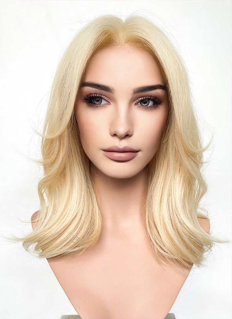 Blonde Curtain Bangs Wavy Lace Front Synthetic Wig LF6025