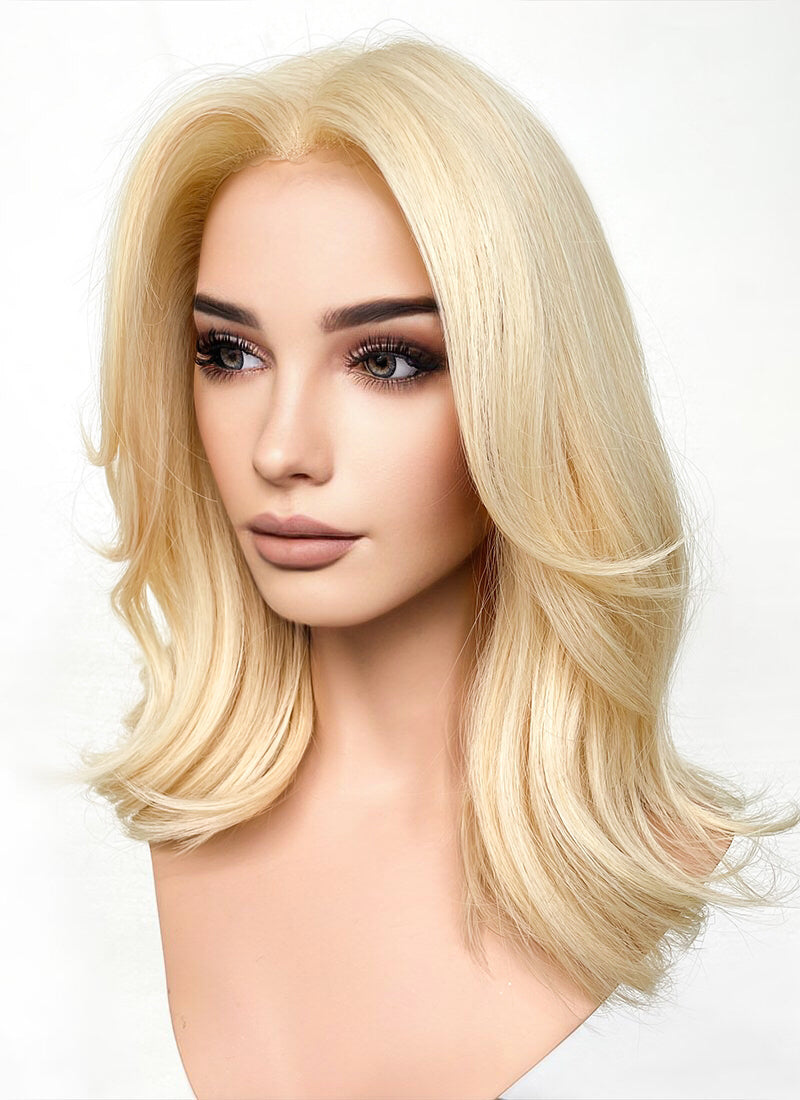 Blonde Curtain Bangs Wavy Lace Front Synthetic Wig LF6025