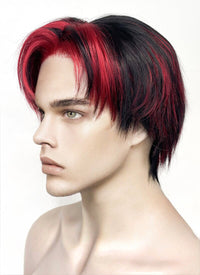 Black Mixed Red Straight Lace Front Synthetic Men's Wig LF6027