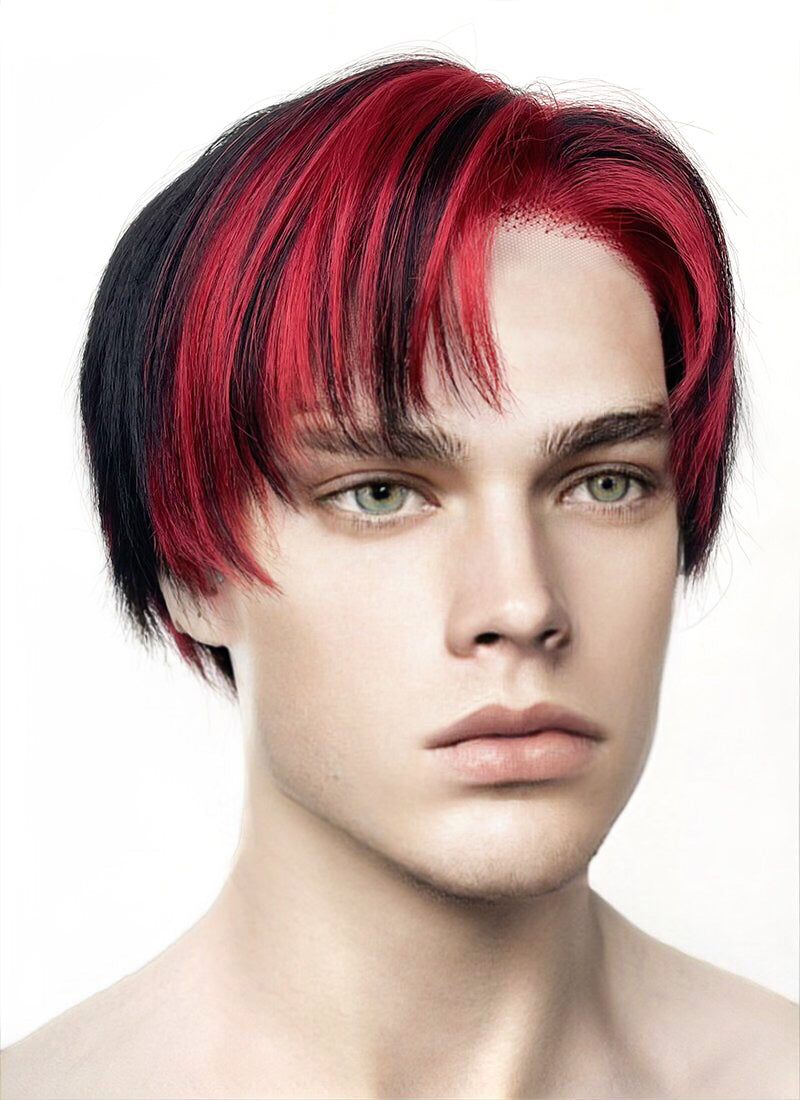 Black Mixed Red Straight Lace Front Synthetic Men's Wig LF6027