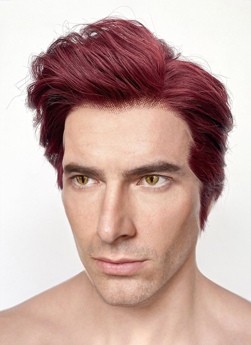 Good Omens Crowley Dark Burgundy Red Straight Lace Front Synthetic Men's Wig LF6045