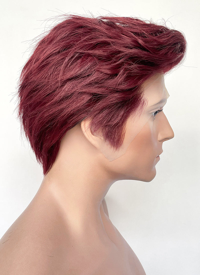 Good Omens Crowley Dark Burgundy Red Straight Lace Front Synthetic Men's Wig LF6045