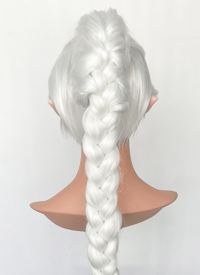Baldur's Gate 3 Shadowheart White Yaki Straight Lace Front Synthetic Wig With Ponytail Extension LF6048