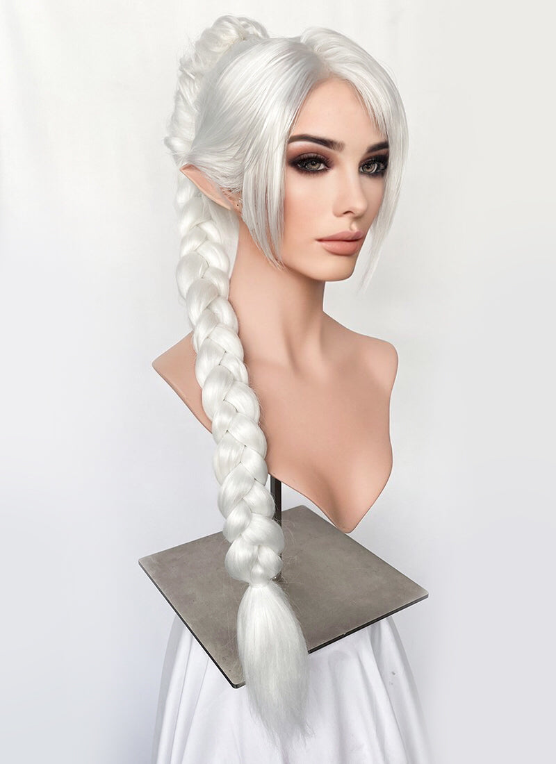 Baldur's Gate 3 Shadowheart White Yaki Straight Lace Front Synthetic Wig With Ponytail Extension LF6048