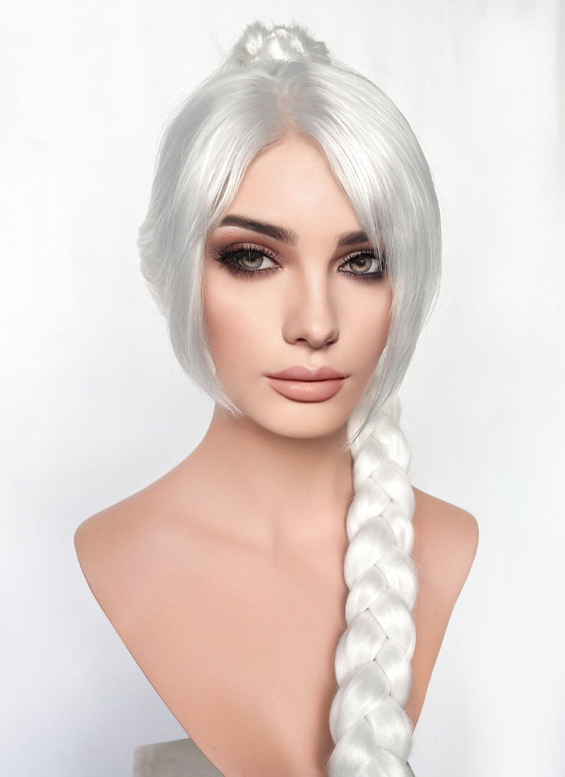 Baldur's Gate 3 Shadowheart White Yaki Straight Lace Front Synthetic Wig With Ponytail Extension LF6048
