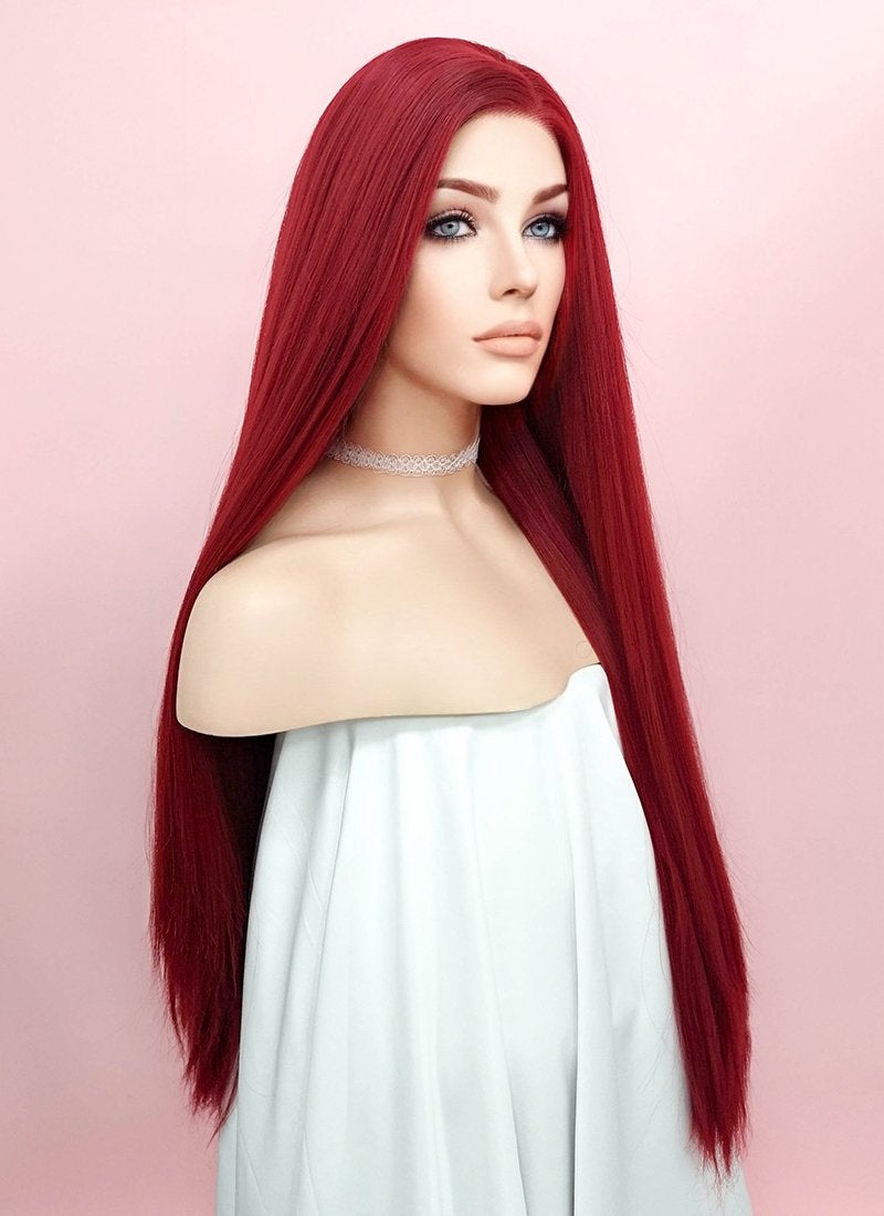Straight Yaki Red Lace Front Synthetic Wig LF624A