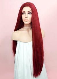 Straight Yaki Red Lace Front Synthetic Wig LF624A