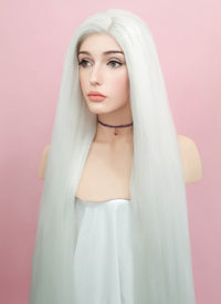 Straight Yaki White Lace Front Synthetic Wig LF701B