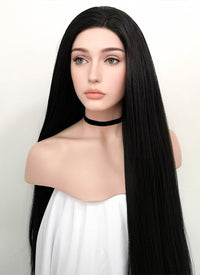 Straight Yaki Jet Black Lace Front Synthetic Wig LF701R