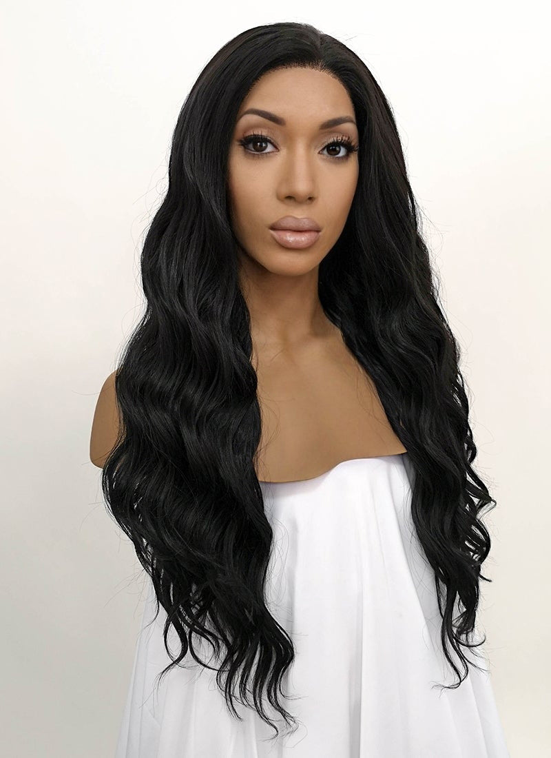 Wavy Natural Black Lace Front Synthetic Wig LFB095
