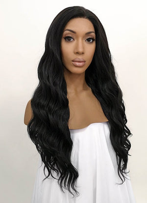 Wavy Natural Black Lace Front Synthetic Wig LFB095