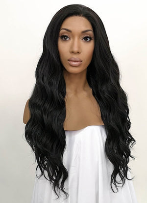 Wavy Natural Black Lace Front Synthetic Wig LFB095