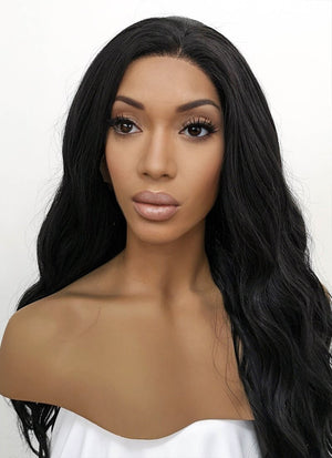 Wavy Natural Black Lace Front Synthetic Wig LFB095