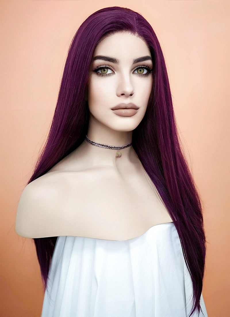 Straight Dark Purple Lace Front Synthetic Wig LF029